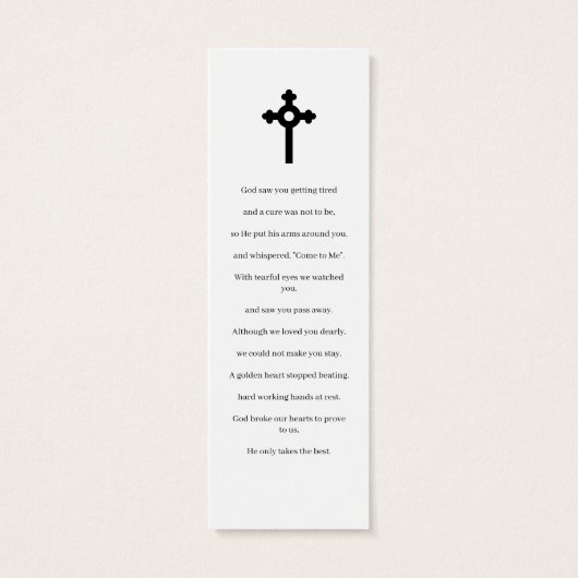 ハート写真葬儀記念詩ブックマークカード (裏面)