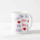 ハート写真:紫と赤の愛のメッセージ コーヒーマグカップ (正面右)