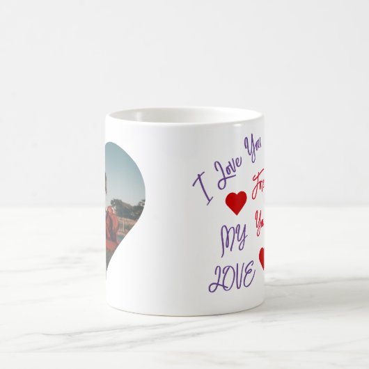 ハート写真：紫と赤の愛のメッセージ コーヒーマグカップ (中央)