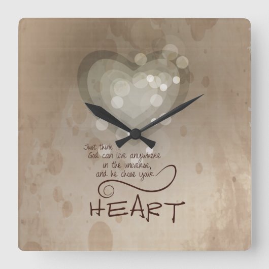 ハート勇気付けられるグランジ、 スクエア壁時計 (正面)