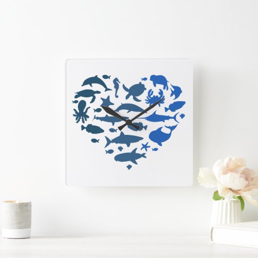 ハート動物 スクエア壁時計 (ホーム)