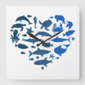 ハート動物 スクエア壁時計 (正面)