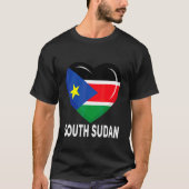 ハート南スーダン国旗の男性女性キッズ愛国心 Tシャツ (正面)