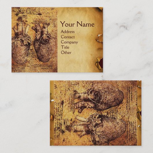 ハート及びその血管アンティーク分娩 名刺 (正面/裏面)