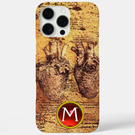 ハート及びその血管パーチメントジェムモノグラム Case-Mate iPhoneケース (裏面)