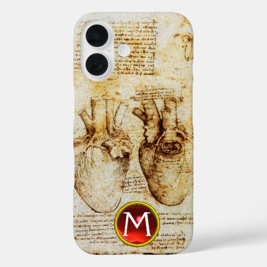 ハート及びその血管パーチメントジェムモノグラム Case-Mate iPhoneケース (裏面)