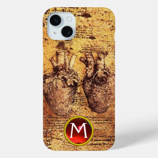 ハート及びその血管パーチメントジェムモノグラム Case-Mate iPhoneケース (裏面)