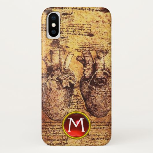 ハート及びその血管パーチメントジェムモノグラム Case-Mate iPhoneケース (裏面)