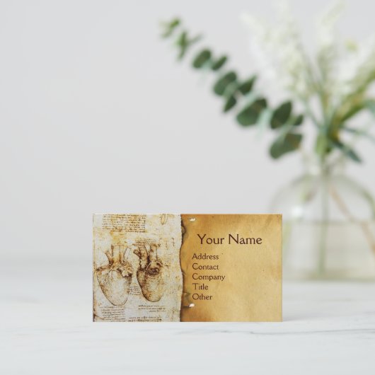 ハート及びその血管パーチメントモノグラム 名刺 (スタンド正面)