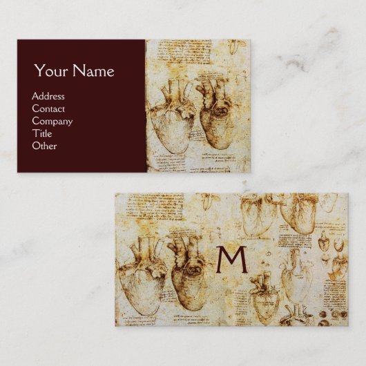 ハート及びその血管，心臓専門医モノグラム 名刺 (正面/裏面)