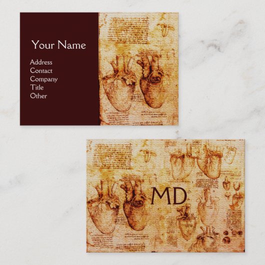 ハート及びその血管,心臓専門医モノグラム 名刺 (正面/裏面)