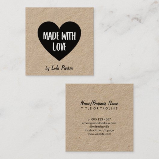 ハート及び愛となされるクラフト紙 スクエア名刺 (正面/裏面)