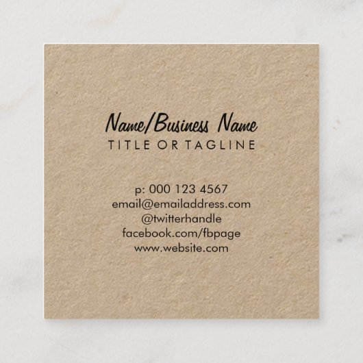 ハート及び愛となされるクラフト紙 スクエア名刺 (裏面)