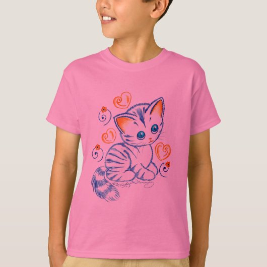 ハート及び渦巻の子ネコ Tシャツ (正面)