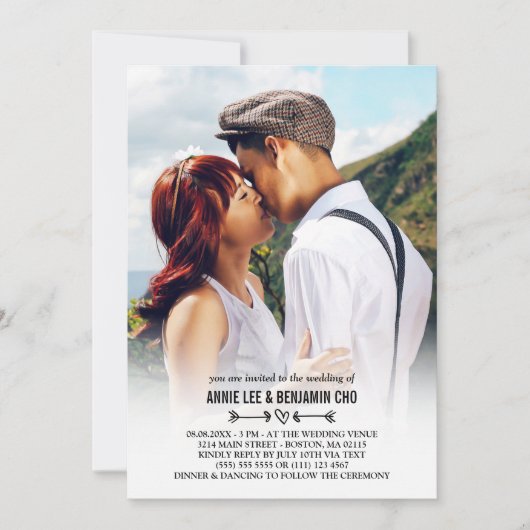 ハート及び矢のカスタムな写真の結婚式 招待状 (正面)