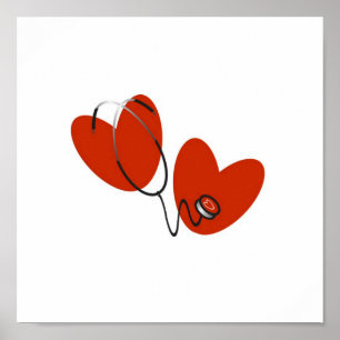 ハート及び聴診器Tシャツ及びギフト ポスター