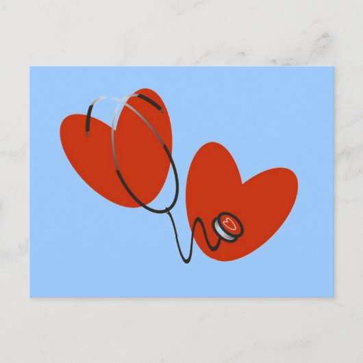 ハート及び聴診器Tシャツ及びギフト ポストカード (正面)