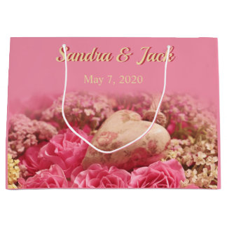 ハート及び花のブライダルシャワー ラージペーパーバッグ