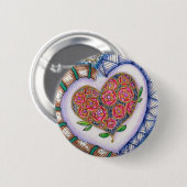 ハート及び花の詳細(2.25インチ円形) 缶バッジ (正面&裏面)