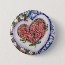 ハート及び花の詳細(2.25インチ円形)