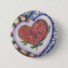 ハート及び花の詳細(2.25インチ円形) 缶バッジ