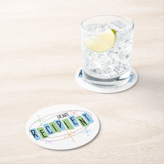 ハート受信者レトロスタイル ラウンドペーパーコースター (インサイチュ)