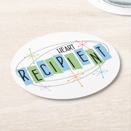 ハート受信者レトロスタイル ラウンドペーパーコースター (アングル)