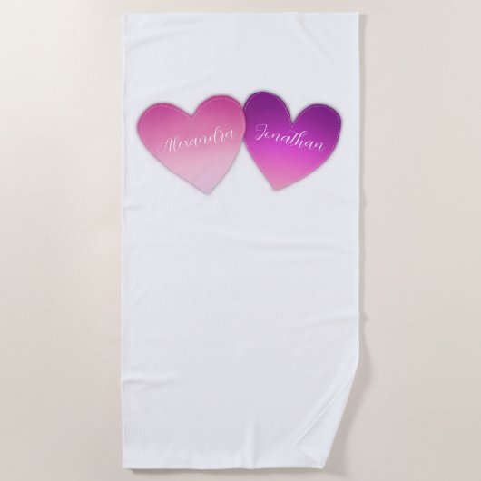 ハート名パーソナライズされた付 ビーチタオル (正面)