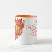 ハート図形オレンジ色の赤いフローラフォトフレーム マグカップ (中央)