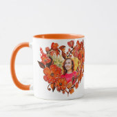 ハート図形オレンジ色の赤いフローラフォトフレーム マグカップ (左)