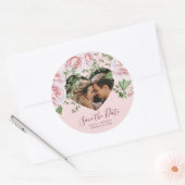 ハート図形モダン写真結婚スクリプトの日付 ラウンドシール (封筒)