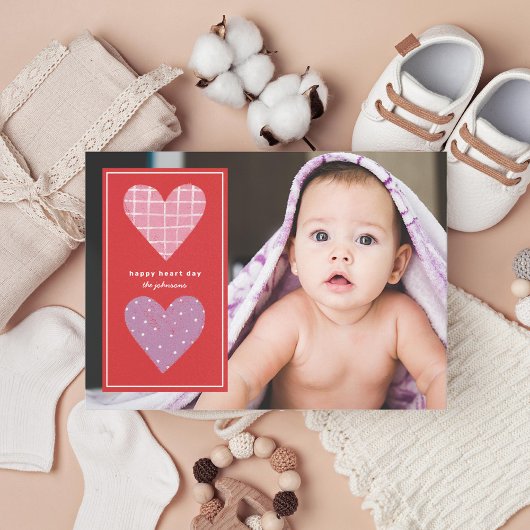 ハート図解入りの、写真付きのバレンタイン シーズンカード