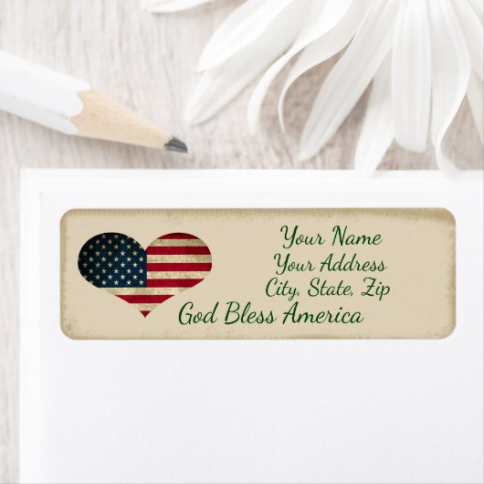 ハート国旗の神の祝福アメリカ差出人住所ラベル ラベル (インサイチュ)