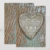ハート型にくりぬかれた木のウェディング　インビテーション　ラスティックカントリー 招待状 (正面/裏面)