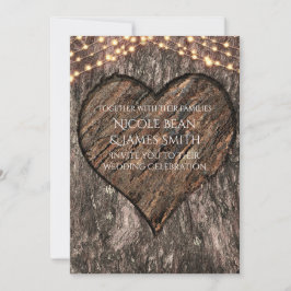 ハート型に彫られた木の幹の素朴な結婚式の招待状 招待状