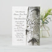 ハート型に彫られた樺の木の結婚式 招待状 (スタンド正面)