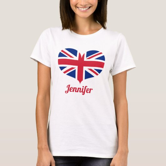 ハート型のイギリス国旗 |パーソナライズされた | Tシャツ (正面)