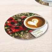 ハート型のカスタム誕生日コーヒーカップ ラウンドペーパーコースター (アングル)