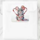 ハート型のキャンディーケーンを持つクリスマスマウス スクエアシール (バッグ)