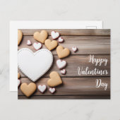 ハート型のクッキーを木製の地面にバレンタイン ポストカード (正面/裏面)