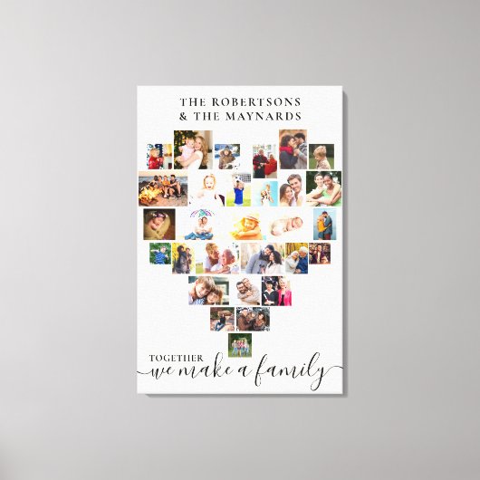 ハート型のコラージュを一緒にパーソナライズされた キャンバスプリント (正面)