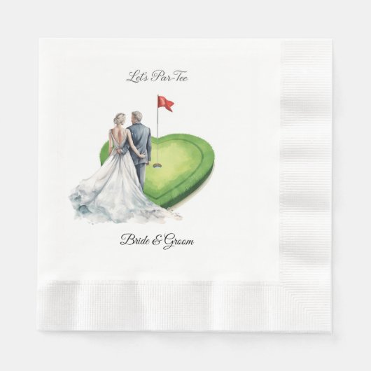 ハート型のゴルフ旗を胸に結婚式 縁ありランチョンナプキン (正面)