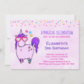 ハート型のサングラスをかけたかわいいユニコーンの誕生日 招待状 (正面)