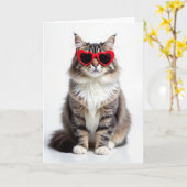ハート型のサングラスをかけた猫のバレンタインカード カード (黄色い花)