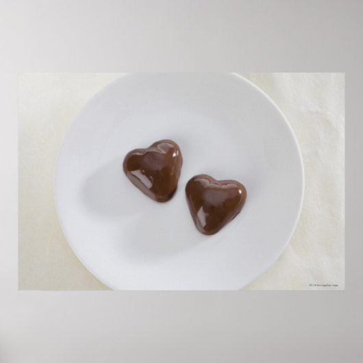 ハート型のチョコレートキャンディーをプレート ポスター (正面)