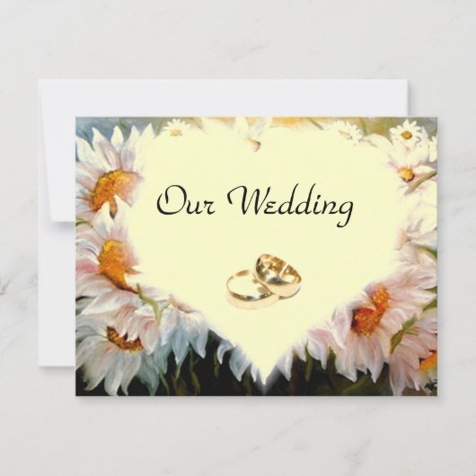 ハート型のデイジー ウェディング 招待状 (正面)