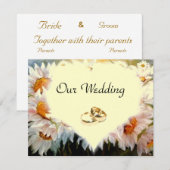 ハート型のデイジー ウェディング 招待状 (正面/裏面)