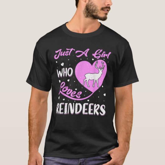 ハート型のトナカイ トナカイが大好きな女の子 Tシャツ (正面)