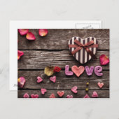 ハート型のバレンタインデーの贈り物 シーズンポストカード (正面/裏面)