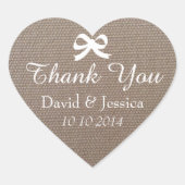 ハート型のバーラップ結婚ボウの感謝していお客様のステッカー ハートシール (正面)